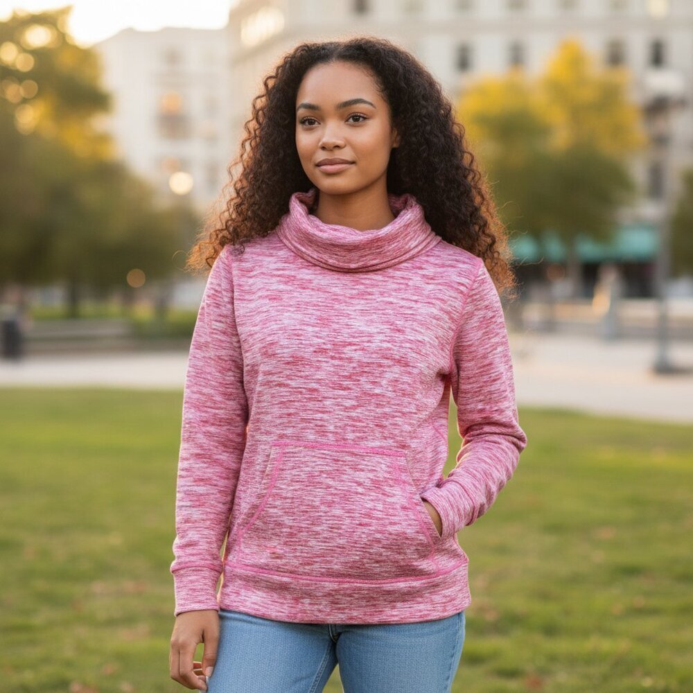 TALBOTS Petites SZ SP Pink/Purple Featherlight Fleece Cowl Neck Pullover Top